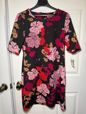1.STATE Floral Dress NWT Size L Black Pink Red A-Line Swing Wedding Guest